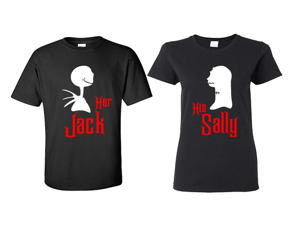 Her Jack & His Sally Couple Matching T-Shirts – Classic Cotton Tees Sold Separately in Various Sizes & Colors | Unique Heat Press Designs