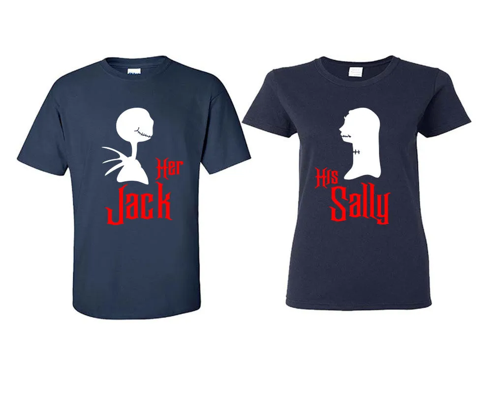 Her Jack & His Sally Couple Matching T-Shirts – Classic Cotton Tees Sold Separately in Various Sizes & Colors | Unique Heat Press Designs