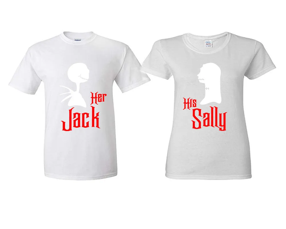 Her Jack & His Sally Couple Matching T-Shirts – Classic Cotton Tees Sold Separately in Various Sizes & Colors | Unique Heat Press Designs