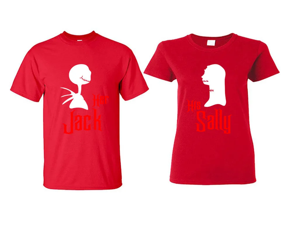 Her Jack & His Sally Couple Matching T-Shirts – Classic Cotton Tees Sold Separately in Various Sizes & Colors | Unique Heat Press Designs