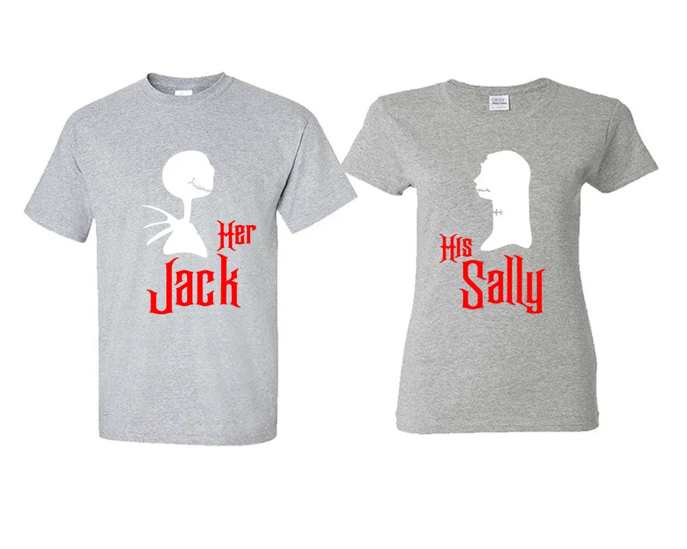 Her Jack & His Sally Couple Matching T-Shirts – Classic Cotton Tees Sold Separately in Various Sizes & Colors | Unique Heat Press Designs