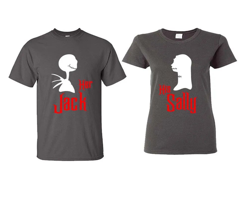 Her Jack & His Sally Couple Matching T-Shirts – Classic Cotton Tees Sold Separately in Various Sizes & Colors | Unique Heat Press Designs