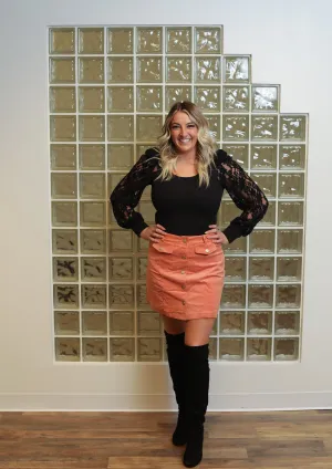 High Waisted Corduroy Skirt