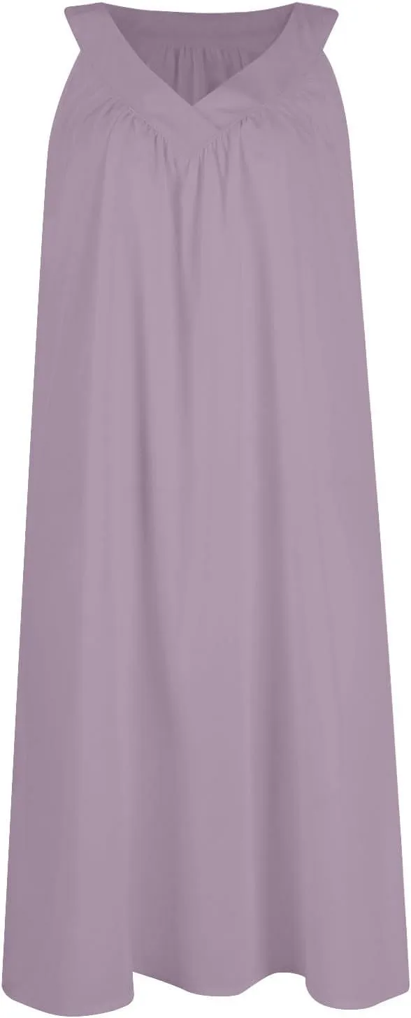 hlysgo Womens Dress 2025 Summer Casual Loose Fit Sleeveless V Neck Pajamas Dresses Solid Comfy Beach Vacation Mini Sundress