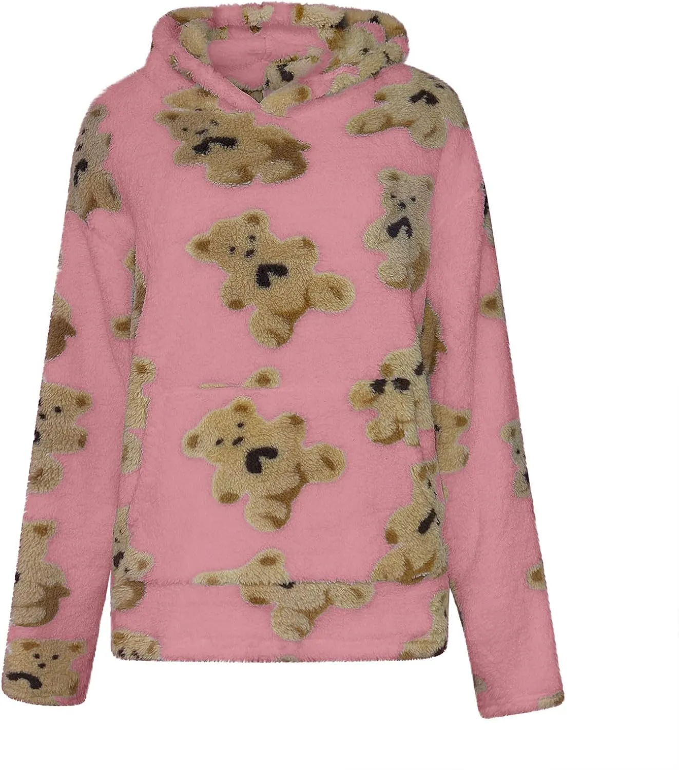 Hoodies For Teen Girls Oversized Sherpa Hoodie Women Fuzzy Fleece Hooded Sweatshirt Cute Teddy Bear Print Pullover Tops