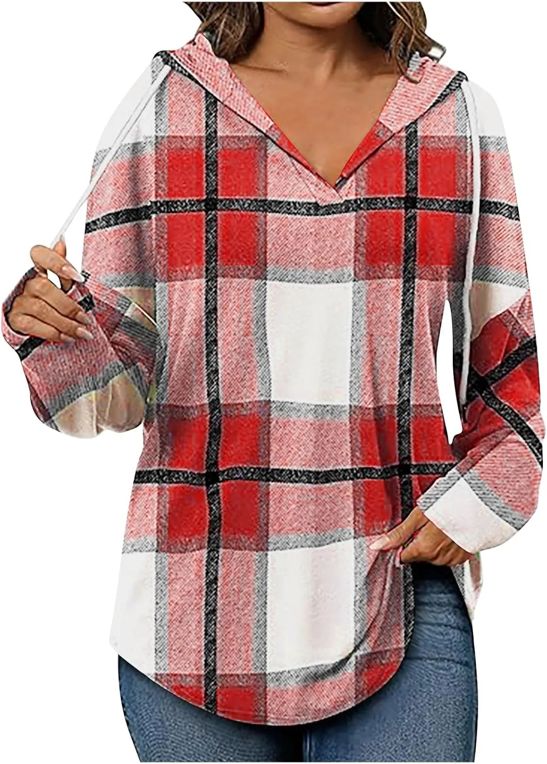 Hoodies for Women Long Sleeve Plaid Shirt Oversized Flannel Sweatshirt Dressy Casual Shirts Loose Fit Pullover Hoodie