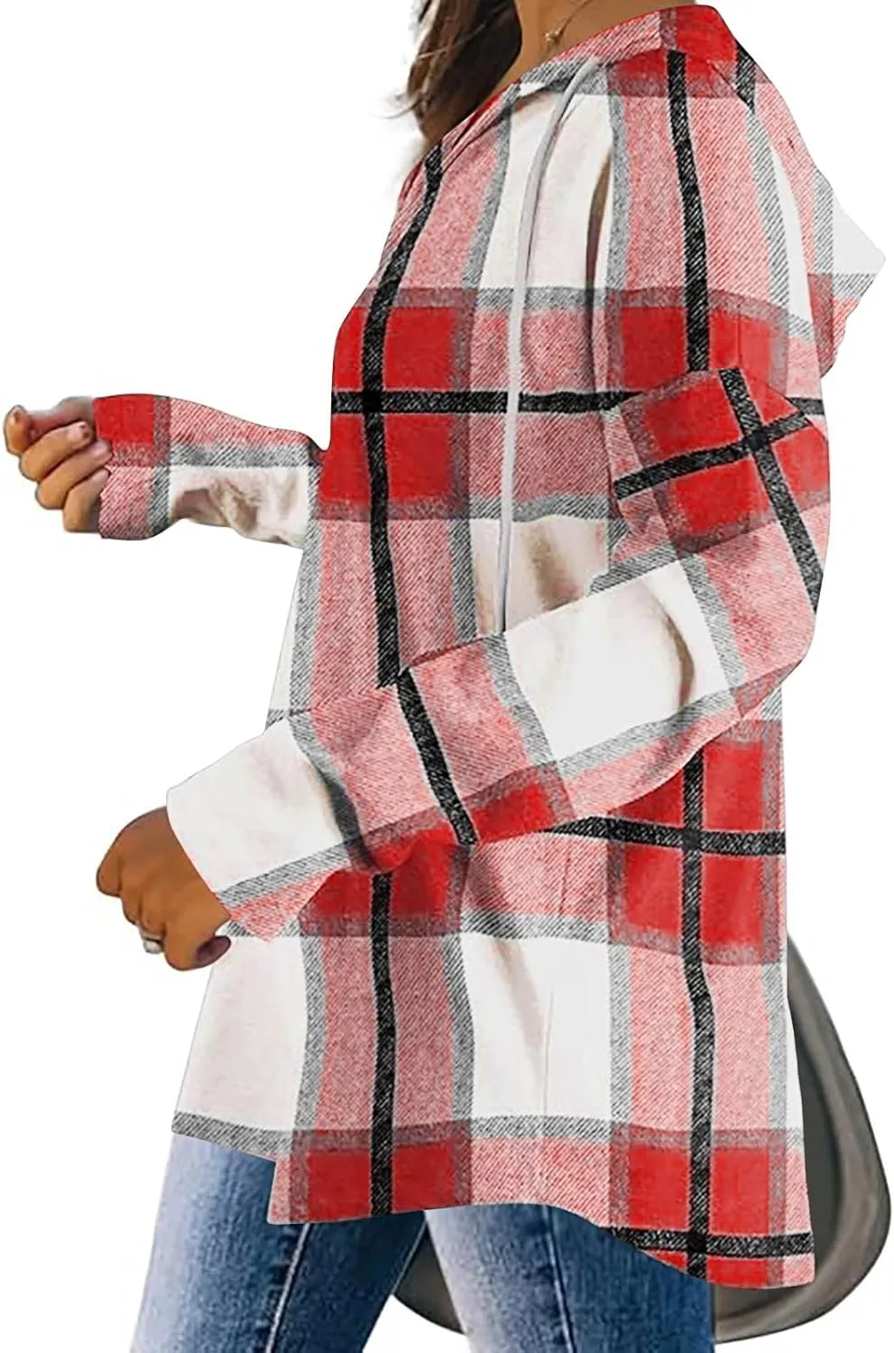 Hoodies for Women Long Sleeve Plaid Shirt Oversized Flannel Sweatshirt Dressy Casual Shirts Loose Fit Pullover Hoodie