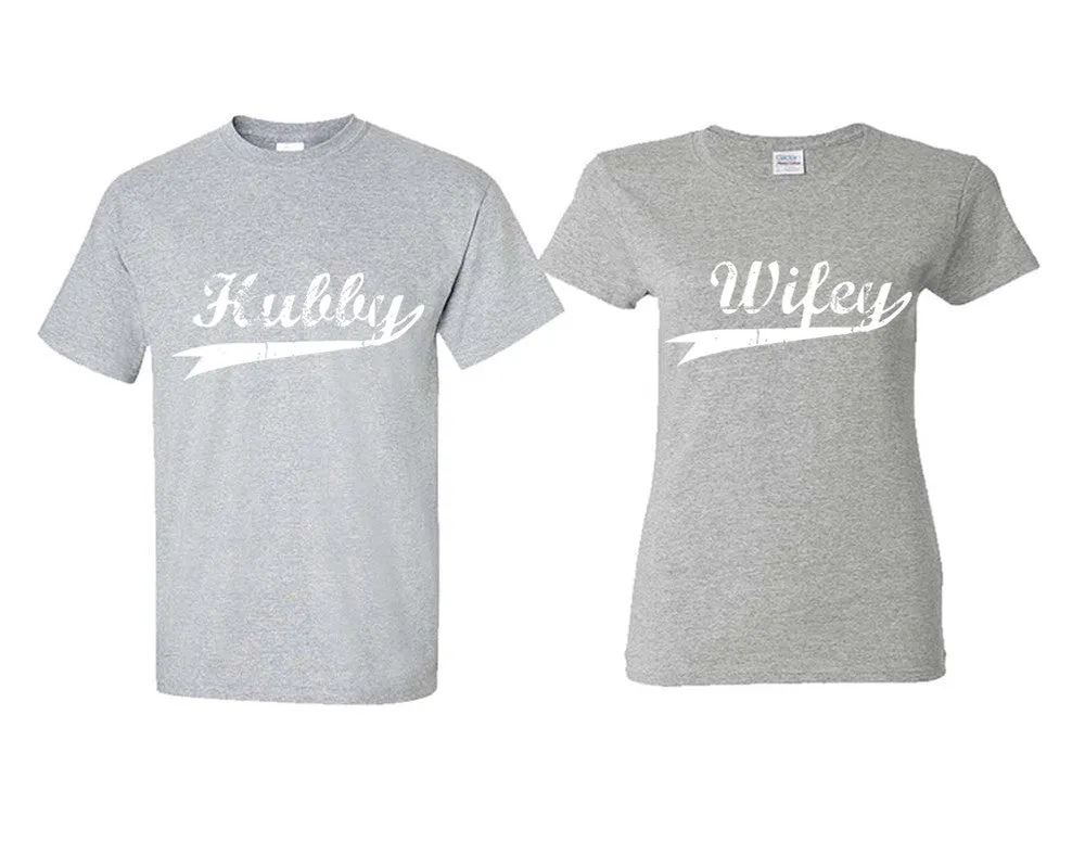 Hubby & Wifey Couple Matching T-Shirts – Classic Cotton Tees Sold Separately in Various Sizes & Colors | Unique Heat Press Designs