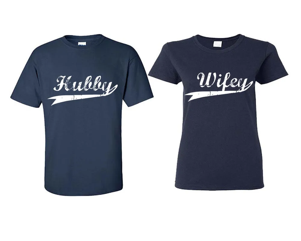 Hubby & Wifey Couple Matching T-Shirts – Classic Cotton Tees Sold Separately in Various Sizes & Colors | Unique Heat Press Designs