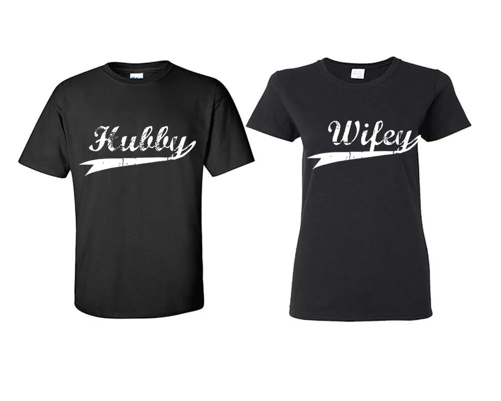 Hubby & Wifey Couple Matching T-Shirts – Classic Cotton Tees Sold Separately in Various Sizes & Colors | Unique Heat Press Designs
