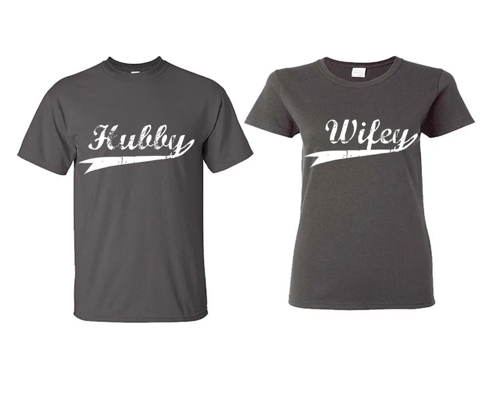 Hubby & Wifey Couple Matching T-Shirts – Classic Cotton Tees Sold Separately in Various Sizes & Colors | Unique Heat Press Designs