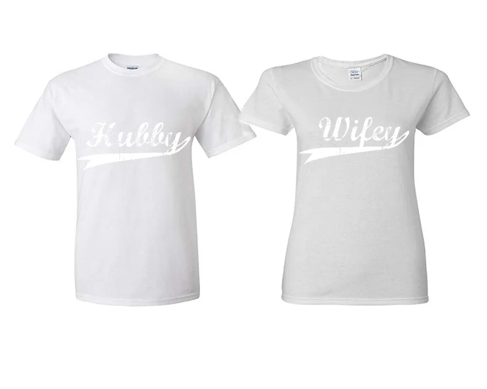Hubby & Wifey Couple Matching T-Shirts – Classic Cotton Tees Sold Separately in Various Sizes & Colors | Unique Heat Press Designs