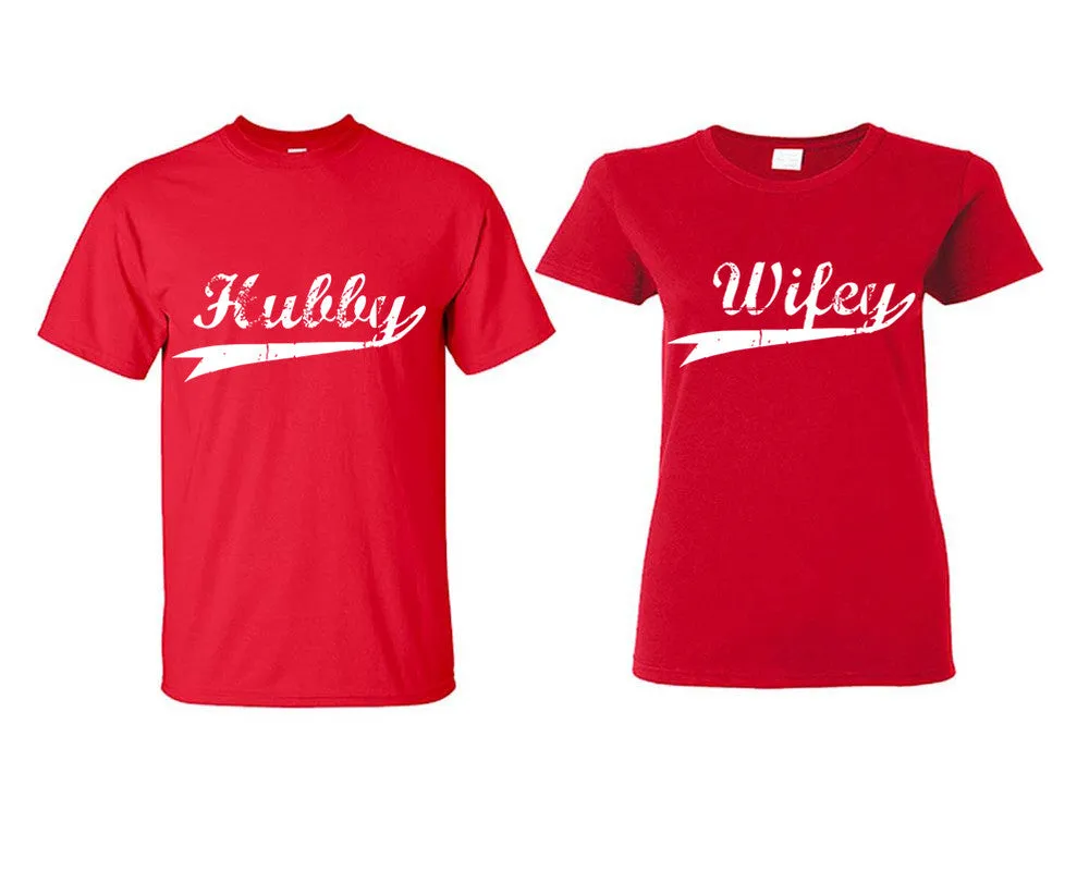 Hubby & Wifey Couple Matching T-Shirts – Classic Cotton Tees Sold Separately in Various Sizes & Colors | Unique Heat Press Designs