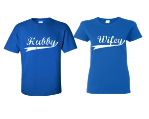 Hubby & Wifey Couple Matching T-Shirts – Classic Cotton Tees Sold Separately in Various Sizes & Colors | Unique Heat Press Designs