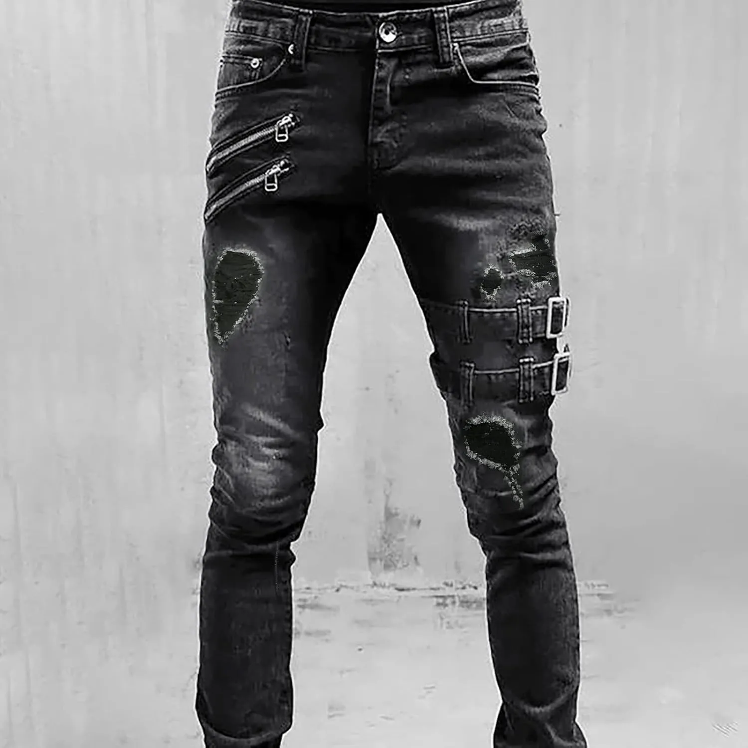 Jeans for Men Skinny Skinny Moto Washed Retro Vintage Denim Jeans Loose Fit Jeans for Men Men Sweatpants with Pockets