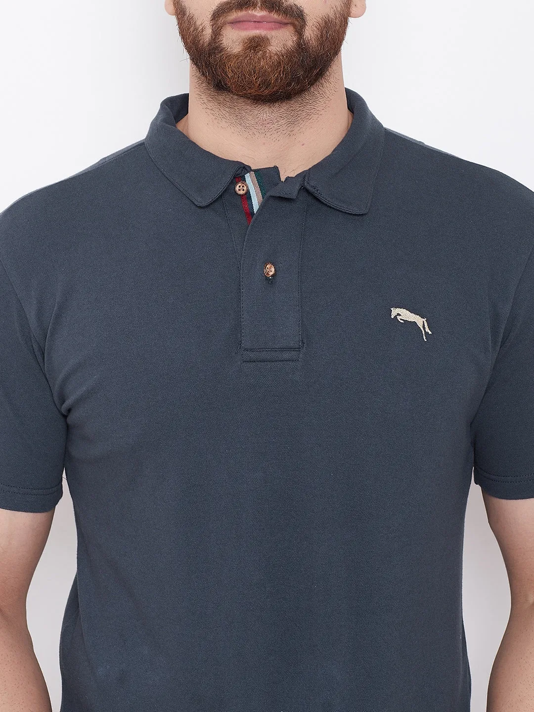 JUMP USA Men Navy Blue Solid Casual Polo T-shirt