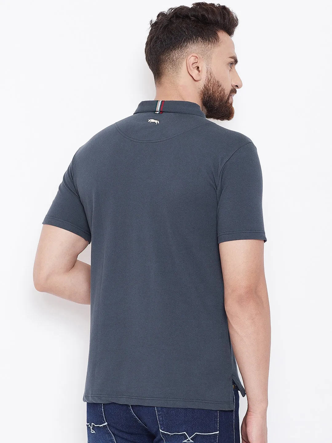 JUMP USA Men Navy Blue Solid Casual Polo T-shirt