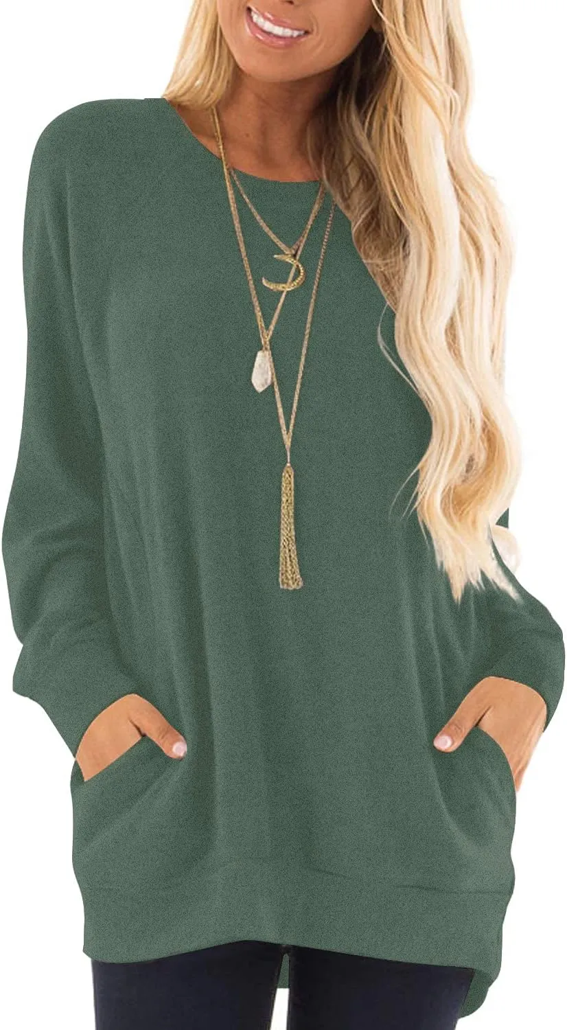 KUOTAI Womens Fall Long Sleeve T-Shirts Casual Tunic Tops for Leggings Loose Soft Blouses with Pocket