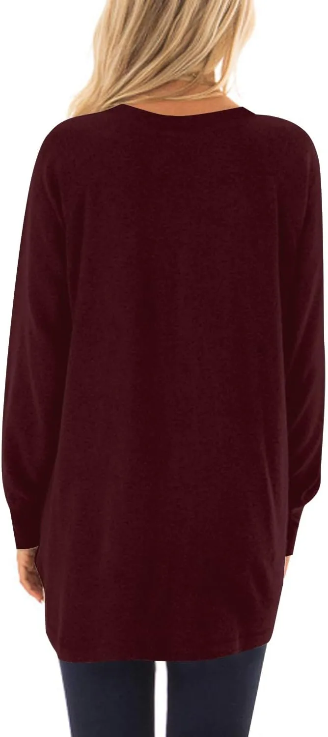 KUOTAI Womens Fall Long Sleeve T-Shirts Casual Tunic Tops for Leggings Loose Soft Blouses with Pocket