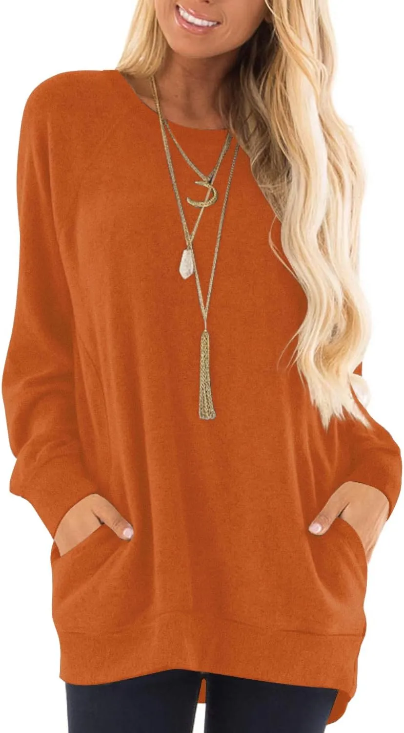 KUOTAI Womens Fall Long Sleeve T-Shirts Casual Tunic Tops for Leggings Loose Soft Blouses with Pocket