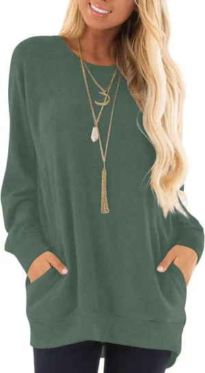 KUOTAI Womens Fall Long Sleeve T-Shirts Casual Tunic Tops for Leggings Loose Soft Blouses with Pocket