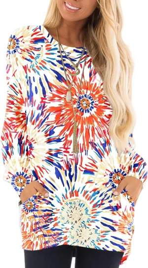 KUOTAI Womens Fall Long Sleeve T-Shirts Casual Tunic Tops for Leggings Loose Soft Blouses with Pocket