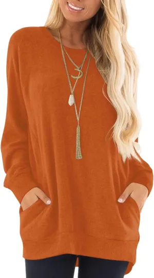 KUOTAI Womens Fall Long Sleeve T-Shirts Casual Tunic Tops for Leggings Loose Soft Blouses with Pocket