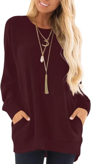 KUOTAI Womens Fall Long Sleeve T-Shirts Casual Tunic Tops for Leggings Loose Soft Blouses with Pocket
