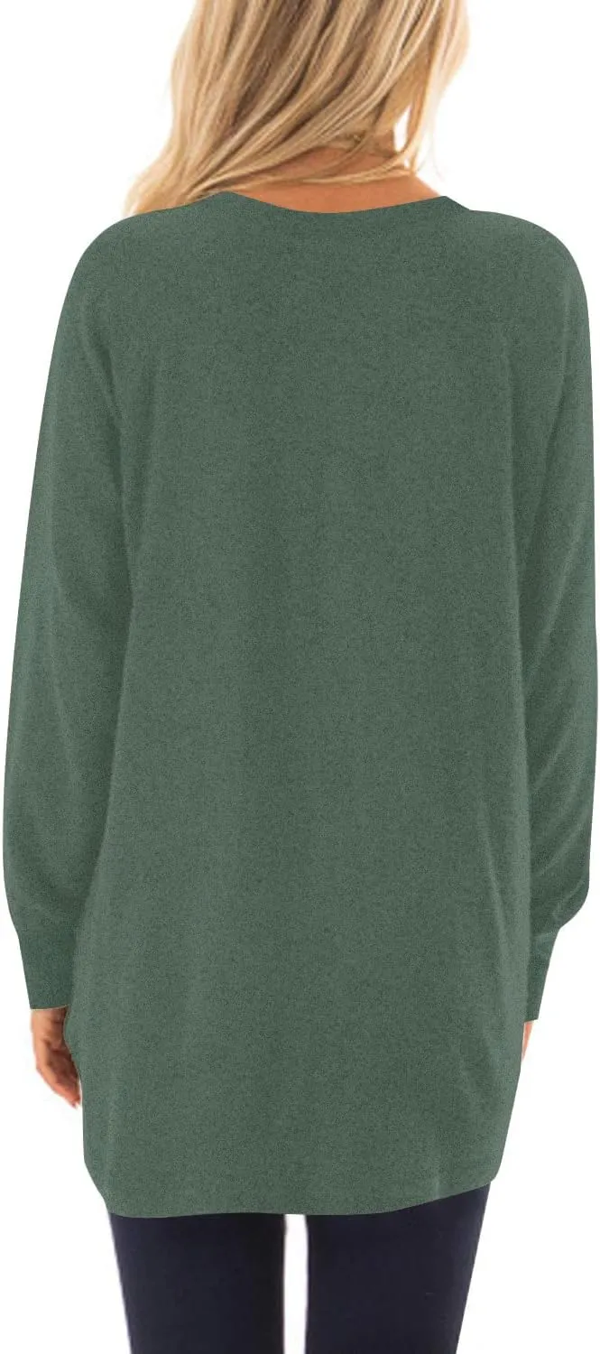 KUOTAI Womens Fall Long Sleeve T-Shirts Casual Tunic Tops for Leggings Loose Soft Blouses with Pocket