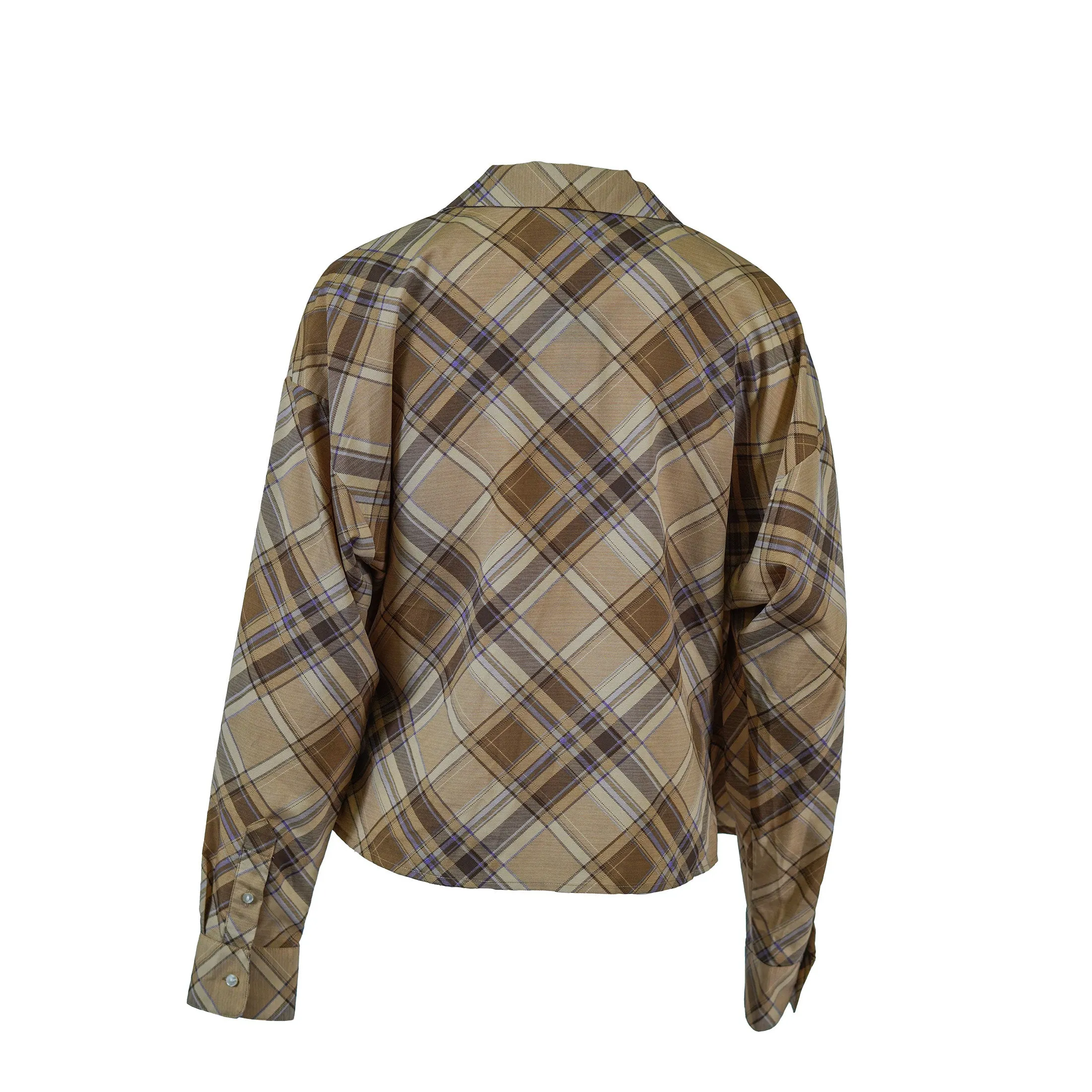 Lauren Ralph Lauren Women's Petite Plaid Crepe Wrap Shirt Tan Petite Large