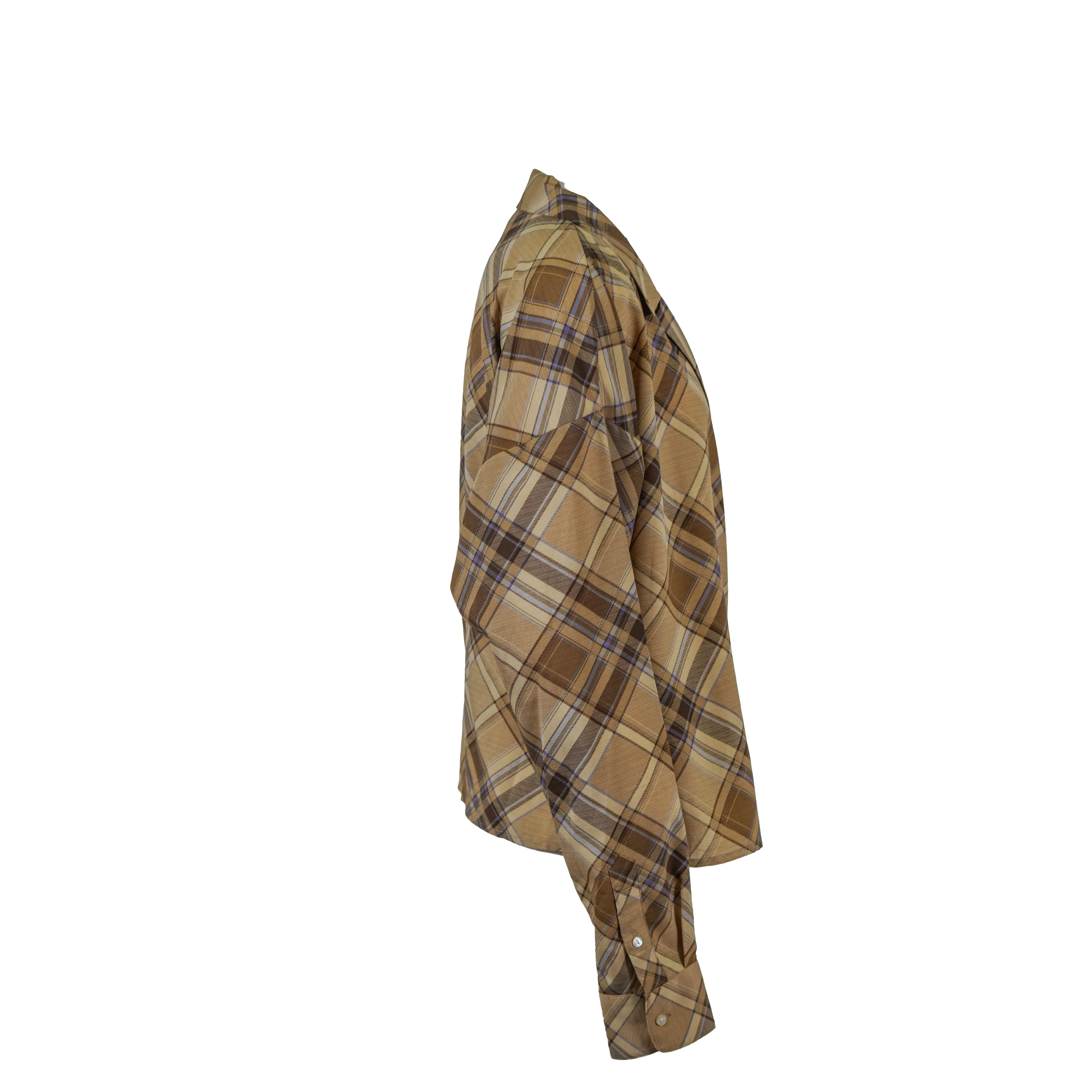 Lauren Ralph Lauren Women's Petite Plaid Crepe Wrap Shirt Tan Petite Large