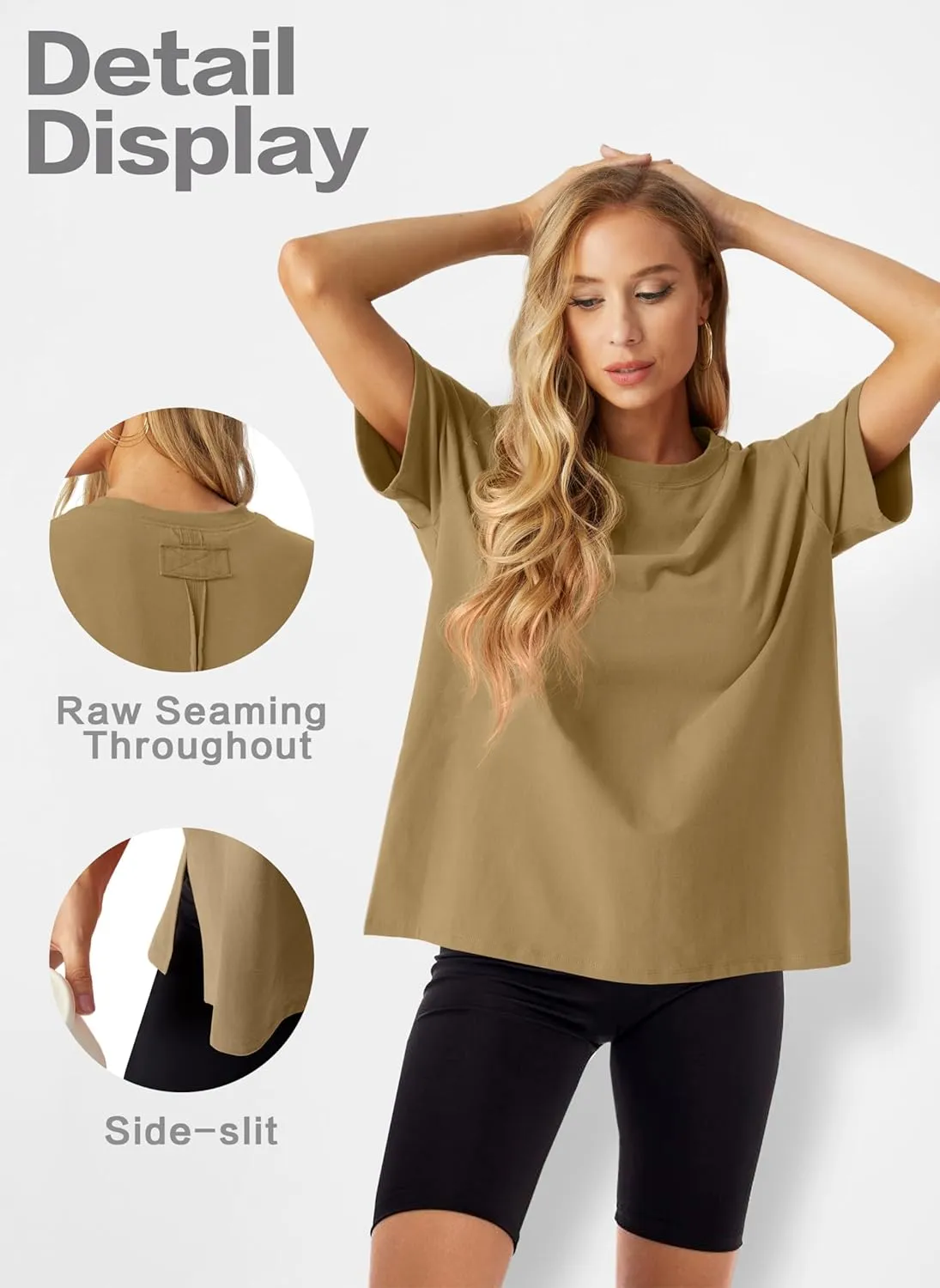 Lepunuo Oversized T Shirts for Women Summer Tops 2024 Trendy Cotton Casual Loose Fit Short Sleeve Side Slit Tee Shirts