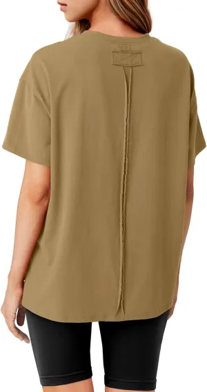 Lepunuo Oversized T Shirts for Women Summer Tops 2024 Trendy Cotton Casual Loose Fit Short Sleeve Side Slit Tee Shirts