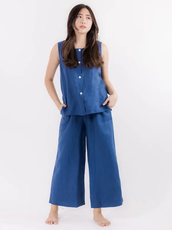 Linen Sleeveless Top in Dark Blue