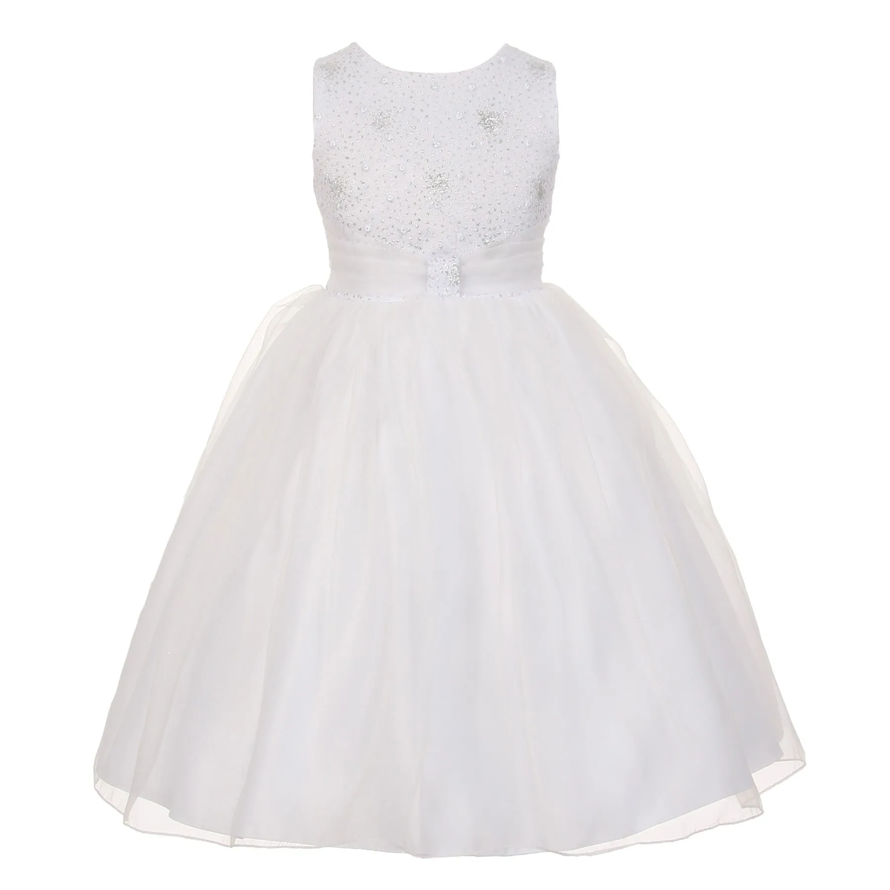 Little Girls White Organza Sparkly Elegant Occasion Dress 2-6