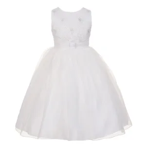 Little Girls White Organza Sparkly Elegant Occasion Dress 2-6