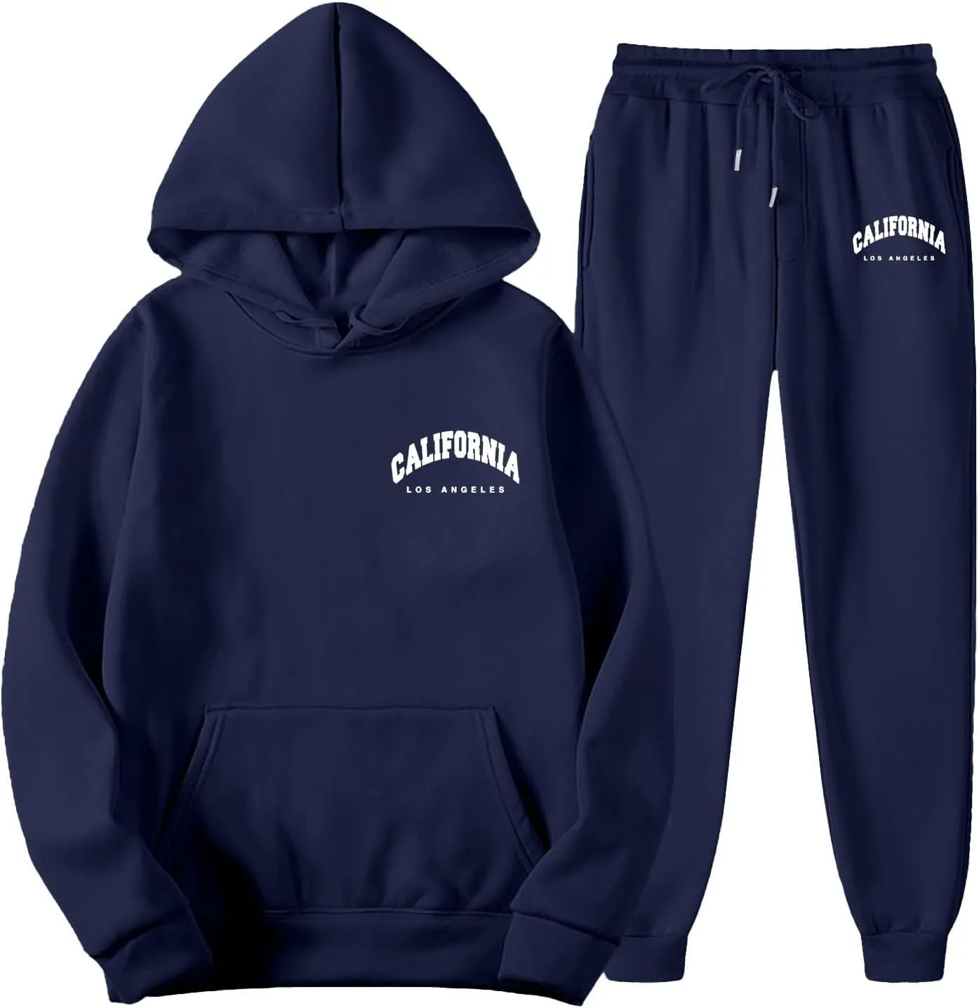 Los Angeles Print Sweatsuit Set for Women Simple Oversize Hoodies Sweatshirt & Jogger Sweatpants Cozy 2 Piece Outfits