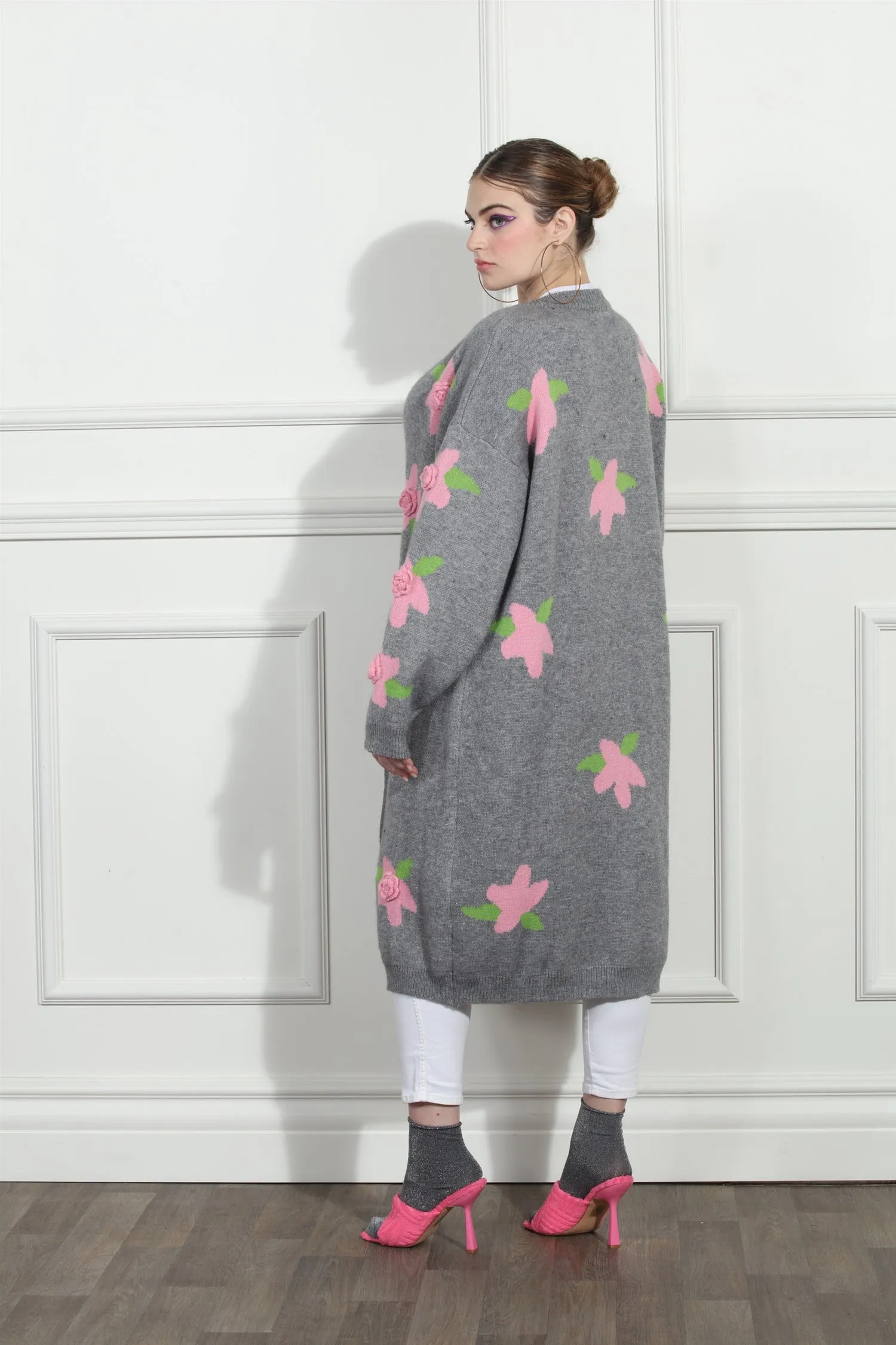 Luxe Moda LM265 Rose Knit Button Coat