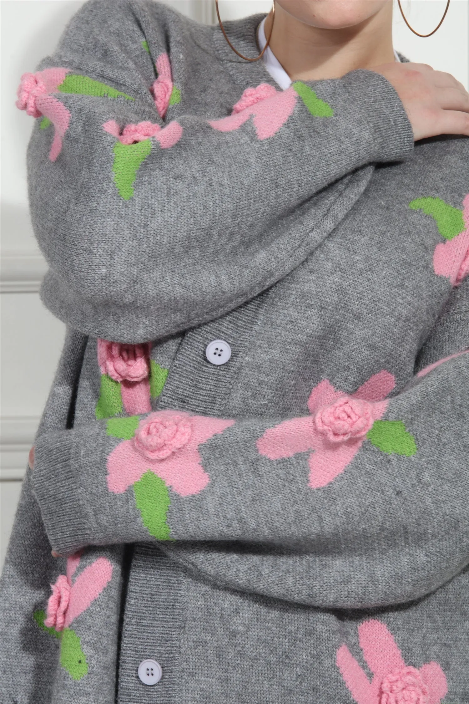 Luxe Moda LM265 Rose Knit Button Coat