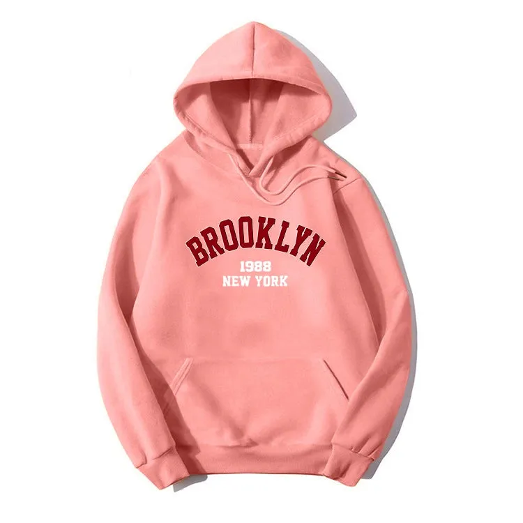 LW Plus Size Women Spring Wine Red Casual Two Pieces Set Hooded Collar Pattern Letter Print Kangaroo Pocket Design Tracksuit Set