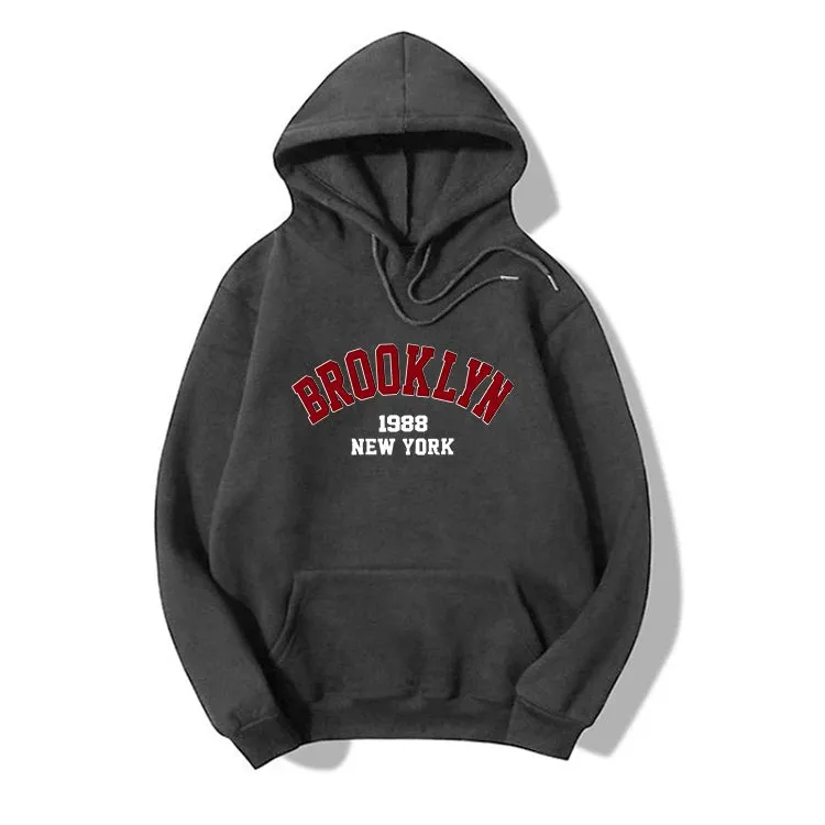 LW Plus Size Women Spring Wine Red Casual Two Pieces Set Hooded Collar Pattern Letter Print Kangaroo Pocket Design Tracksuit Set