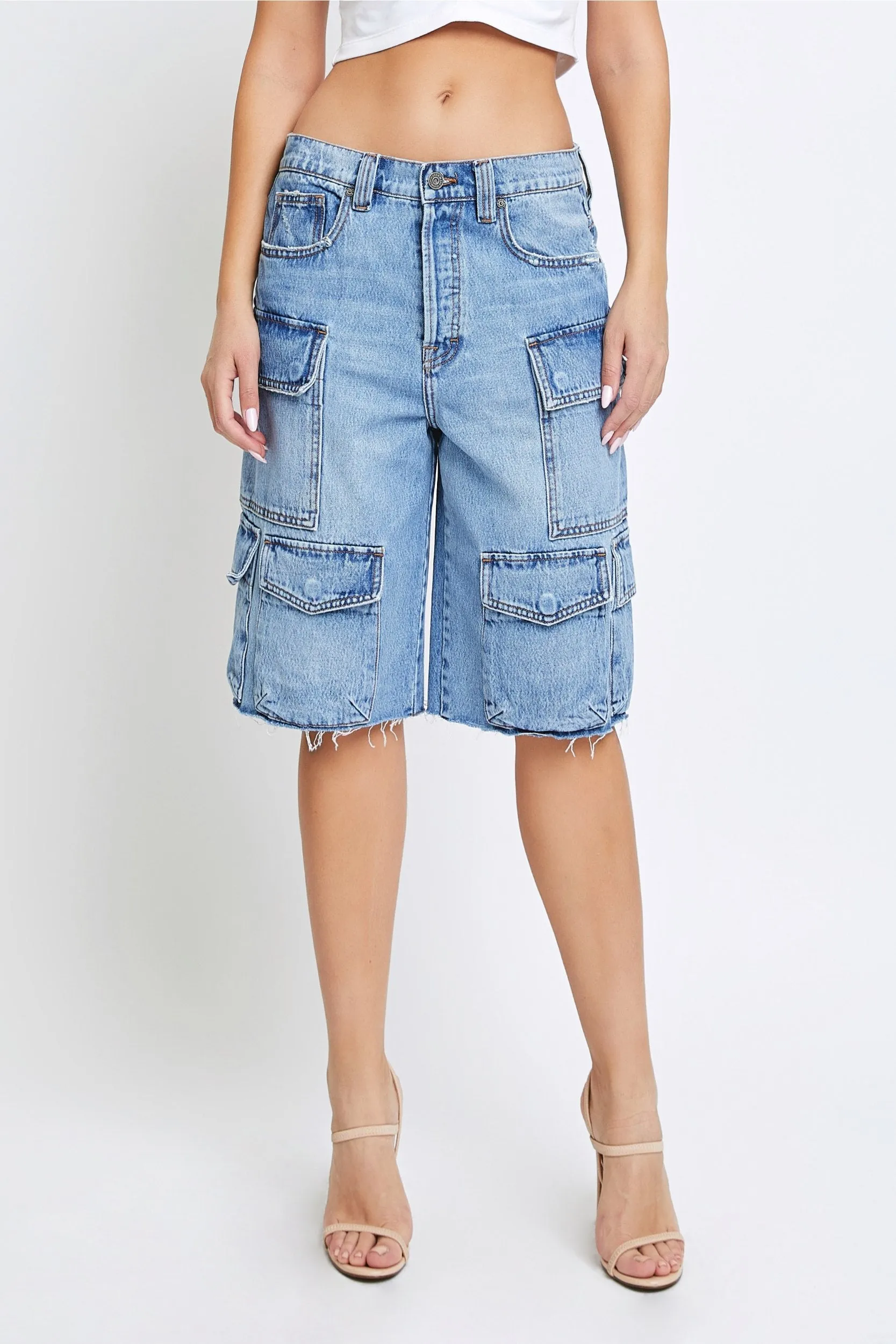 [MARLIN] MEDIUM WASH CARGO BAGGY SHORTS