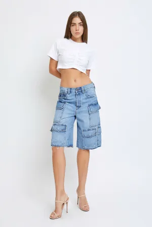 [MARLIN] MEDIUM WASH CARGO BAGGY SHORTS