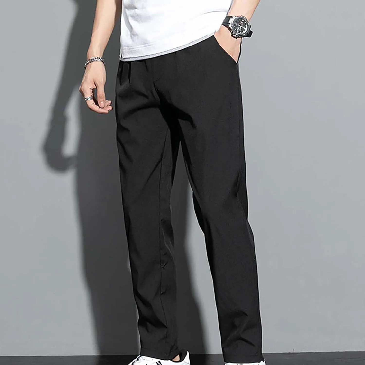 Mens Casual Business Pants Straight Leg Lightweight Breathable Comfort Office Trousers Formal Solid Quick Dry Leisure Pants