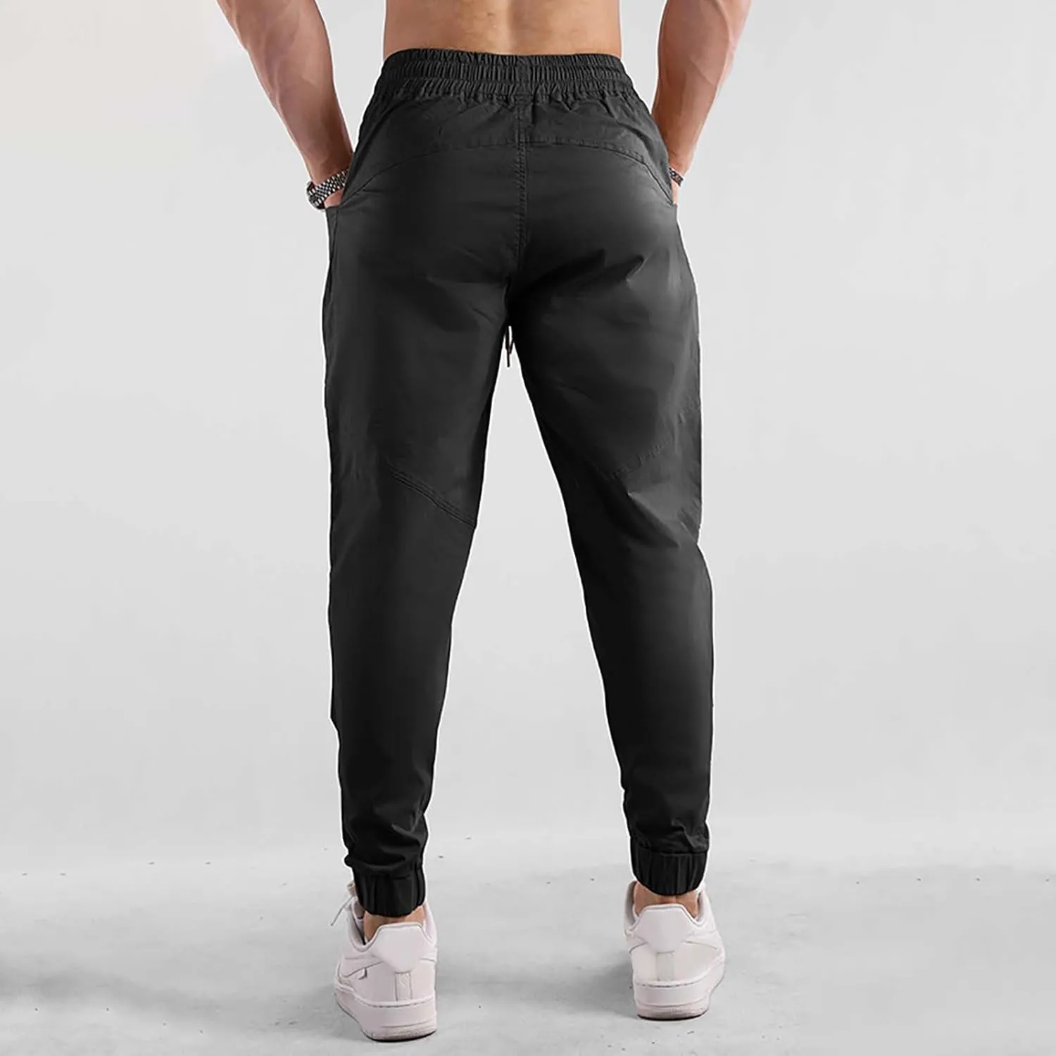 Mens Casual Cargo Pants Casual Elastic Waist Drawstring Trousers Slim Fit Cinch Bottom Tapered Sweatpants for Men