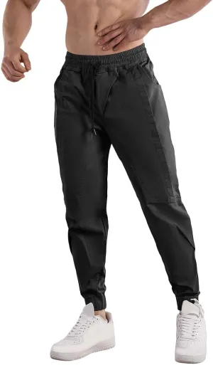 Mens Casual Cargo Pants Casual Elastic Waist Drawstring Trousers Slim Fit Cinch Bottom Tapered Sweatpants for Men