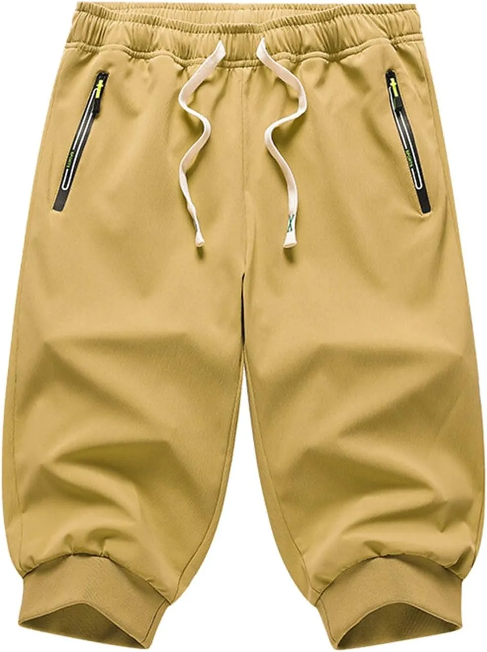 Mens Causal Shorts Slim Fit Elastic Waist Stretch Summer Athletic Shorts Lightweight Drawstring Athletic Hiking Capri Pants