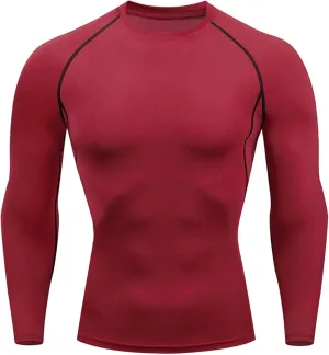 Mens Compression Shirt Long Sleeve Slim Fit Workout T Shirts Athletic Undershirt Dry Fit Sports Tight Cooling Gym Tops