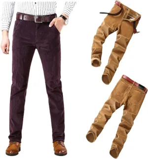 Men's Corduroy Straight Pant,Classic Slim Fit Business Suit Trousers,Flat-Front Casual Stretch Pants with Pockets