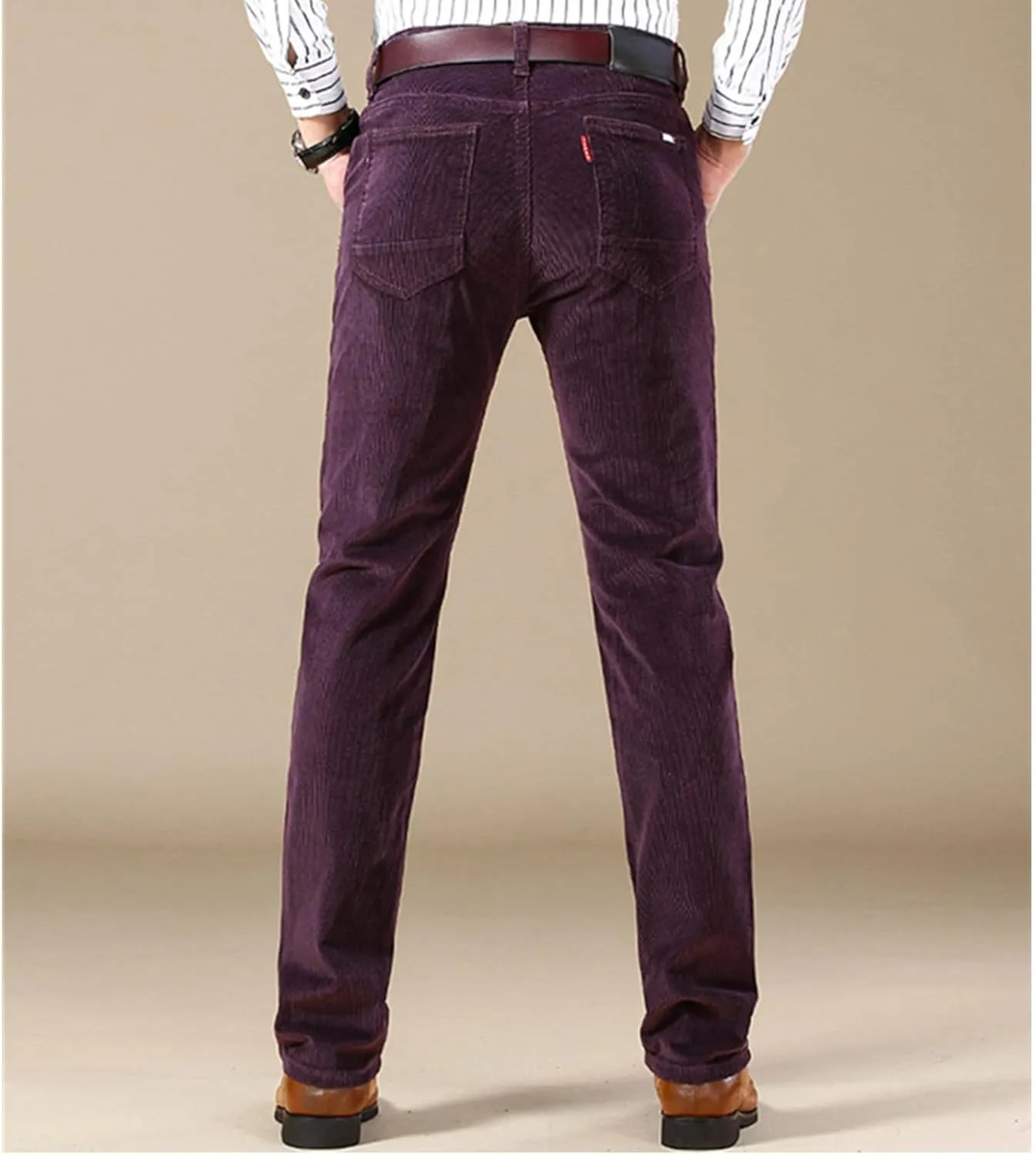Men's Corduroy Straight Pant,Classic Slim Fit Business Suit Trousers,Flat-Front Casual Stretch Pants with Pockets